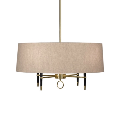 Drum Shade Dining Room Chandelier Fabric & Metal 4 Lights American Rustic Suspension Light