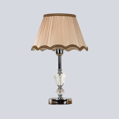 Fabric Cone Task Light Nordic 1 Head Desk Lamp in Beige with Faux-Braided Detailing