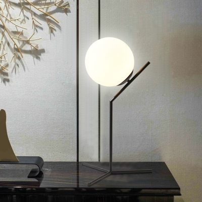 Globe White Glass Task Lighting Contemporary 1 Head Black/Gold Night Table Lamp for Bedroom
