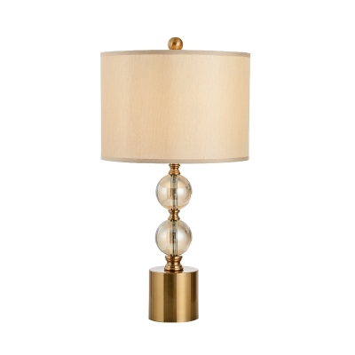 Gold Cylinder Task Lighting Modernist 1 Bulb Fabric Reading Lamp with Metal Base