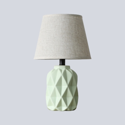 Green Conical Desk Light Modernist 1 Head Fabric Nightstand Lamp with Ceramic Base