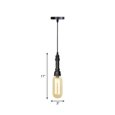 Industrial Capsule Hanging Light Kit 1-Light Amber/Clear Glass LED Ceiling Lamp for Bedroom