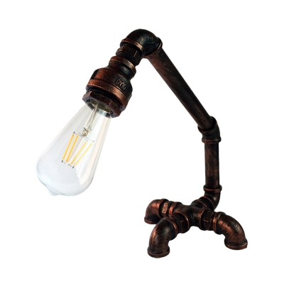Iron Rust/Black Finish Table Light Bare Bulb 1-Head Antiqued Plug-In Desk Lamp with Cross Pipe Base