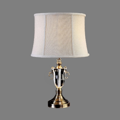 Jar Clear Crystal Nightstand Lamp Modern 1 Bulb Grey Table Light with Fabric Shade