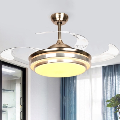 LED Semi Flush Light Fixture Contemporary Dining Room 4 Clear Blades Fan Lamp with Circle Acrylic Shade in Silver, 36