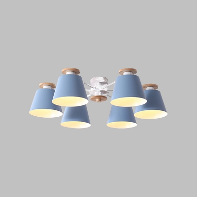 Metal Barrel Semi Flush Lighting Modern Nordic Style 6 Lights Flush Mount Ceiling Lamp in Yellow/Blue