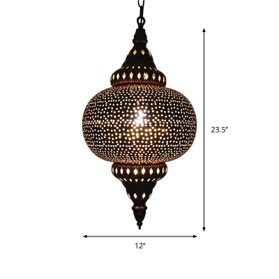 Metal Brass Pendant Lighting Fixture Oval/Double Ring/Globe 1 Head Arab Ceiling Light for Restaurant