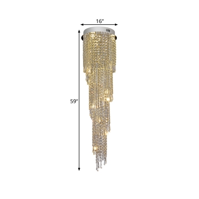Modern 12 Heads Cluster Pendant Gold Cascading LED Hanging Ceiling Light with Clear Crystal Shade
