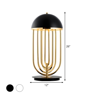 Modernist Dome Task Lighting Metal 1 Bulb Small Desk Lamp in Black/White for Dining Room