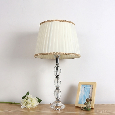 Oval Cut Crystal Task Lighting Modernism 1 Bulb White Small Desk Lamp with Fabric Shade