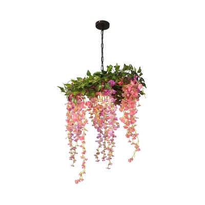 Pink 1 Bulb Drop Pendant Industrial Metal Floral LED Hanging Ceiling Light for Restaurant