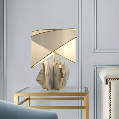 Shaded Desk Lamp Modern Fabric 1 Bulb Gold Task Lighting with Geometrical Marble Base