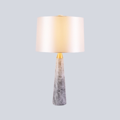 Shaded Desk Light Modern Fabric 1 Bulb Night Table Lamp in White with Marble Base