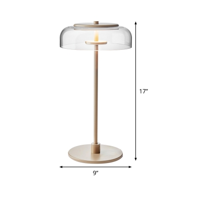 Shaded Study Lamp Modernist Clear Glass LED Bedroom Reading Light with Metal Base