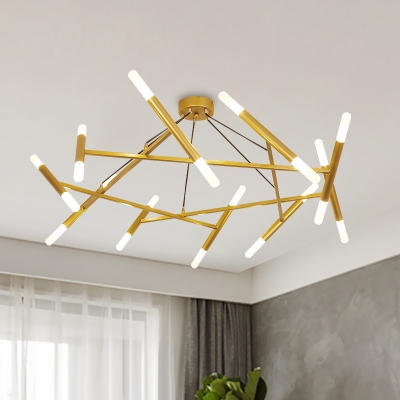 Slim Tube Cluster Pendant Lighting Modern Metal 20 Lights Living Room LED Hanging Lamp in Brass