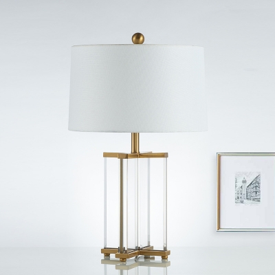 Tapered Drum Desk Lamp Modernism Fabric 1 Bulb Task Lighting in Gold with Crystal Base