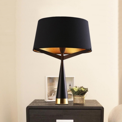 Tapered Drum Nightstand Lamp Contemporary Fabric 1 Head Reading Book Light in Black