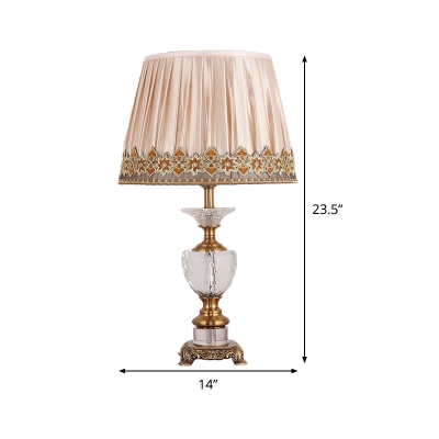 Vase Desk Light Modern Faceted Crystal 1 Head Gold Night Table Lamp with Fabric Shade