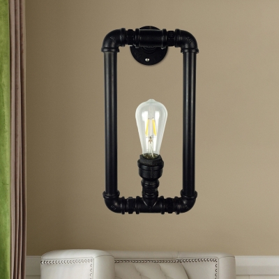 Vintage Rectangle Pipe Frame Wall Lighting 1 Bulb Metallic Sconce Lamp Fixture in Black