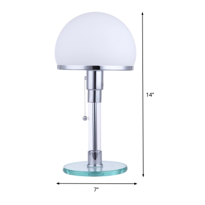 White Glass Domed Table Light Modernist 1 Head Nightstand Lamp in Blue with Pull Chain