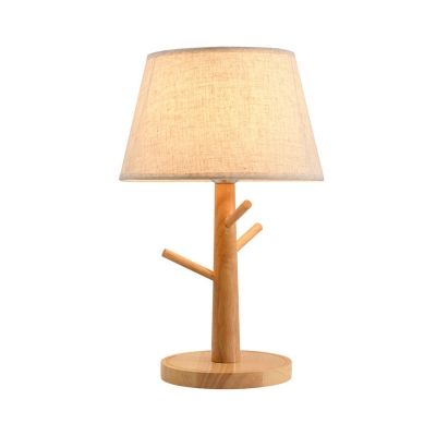 Wide Flare Desk Light Modernism Fabric 1 Bulb Night Table Lamp in Wood for Bedroom