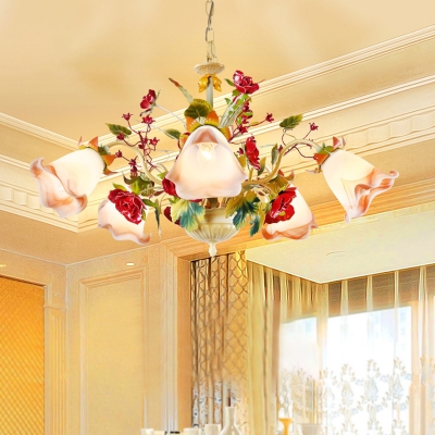 Yellow Bloom Chandelier Light Fixture Traditionalist Metal 5/8 Lights Dining Room Hanging Pendant