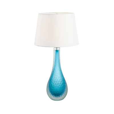 1 Bulb Living Room Task Lamp Modern Blue Desk Light with Tapered Drum Fabric Shade