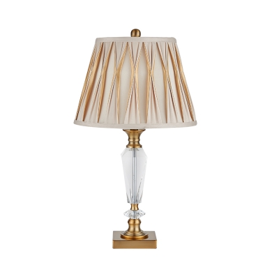 1 Bulb Tapered Task Lighting Modern Beveled Crystal Nightstand Lamp in Light Brown