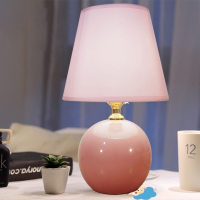 1 Head Bedside Task Lighting Modernist Pink Night Table Lamp with Conical Fabric Shade