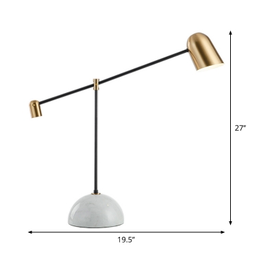 1 Head Shaded Study Lamp Modernist Metal Reading Light in White with Marble Base
