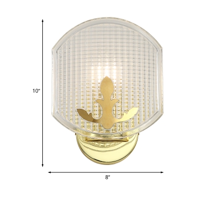 1-Light Corner Sconce Lighting Modernist Gold Wall Mount Lamp Fixture with Oval Clear Lattice Glass Shade