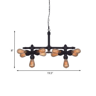 10 Bulbs Iron Hanging Light Kit Farmhouse Black Sputnik Pipe Living Room Chandelier with Linear Design