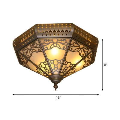 3 Bulbs Faceted Ceiling Light Fixture Arabian Brass Metal Flush Mount Lamp for Bedroom