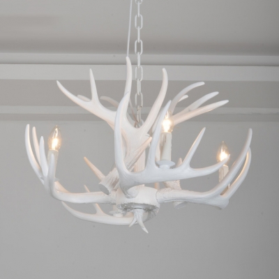 

4 Light Antler Hanging Light Lodge Designers Style White Resin Suspension Light for Living Room, HLC494843