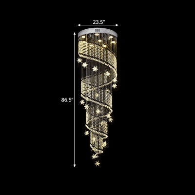 9 Lights Stair Multi Light Pendant Minimalism Silver LED Drop Lamp with Spiral Beveled Crystal Shade