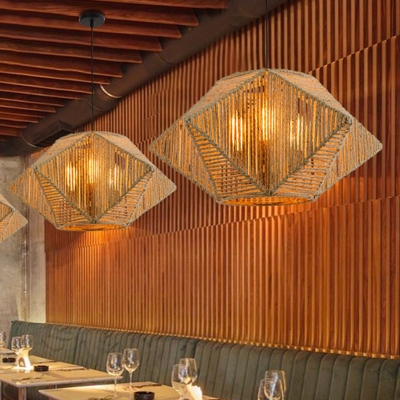 Beige Stereoscopic Star Hanging Lamp Vintage Rope 1-Light Restaurant Ceiling Pendant Light