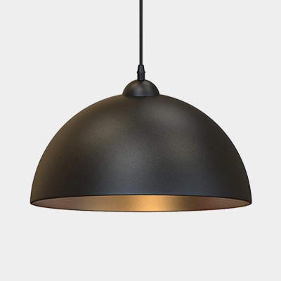 Black Finish 1-Light Down Lighting Farmhouse Iron Dome Shade Pendant Lamp Fixture for Bedroom