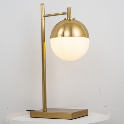 Brass Globe Desk Light Modernism 1 Bulb Opal Glass Night Table Lamp with Metal Base
