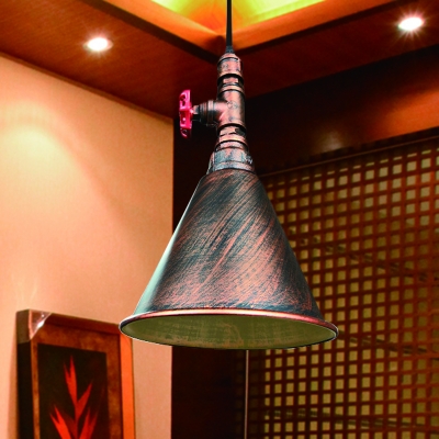 Cone Dining Room Ceiling Pendant Antiqued Metal 1 Bulb Black/Silver/Gold Finish Hanging Light Fixture