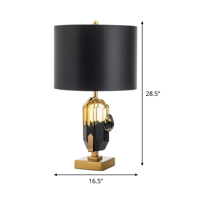 Contemporary 1 Head Table Light Black Cylinder Small Desk Lamp with Fabric Shade