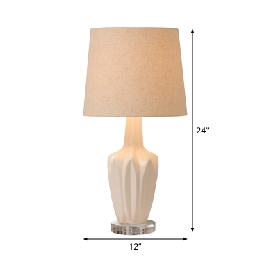 Contemporary Barrel Desk Lamp Fabric 1 Head Reading Book Light in White for Bedroom