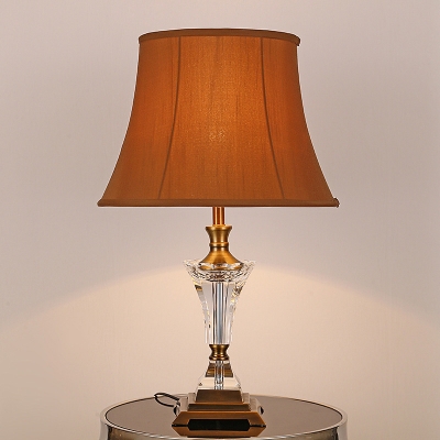 Contemporary Shaded Desk Light Fabric 1 Head Table Lamp in Brown for Dining Room