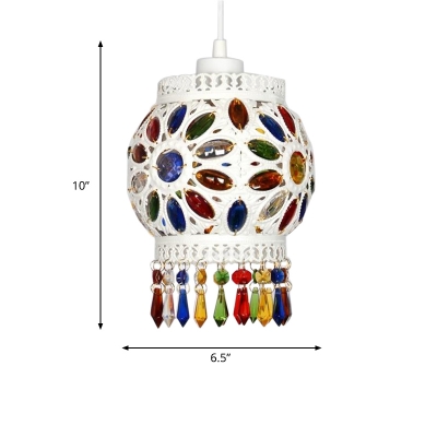 Curved Drum Pendant Light Decorative Metal 1 Head Suspended Lighting Fixture in White