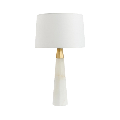 Drum Fabric Desk Lamp Modernist 1 Bulb White Task Lighting with Tapered Marble Base