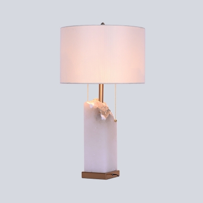 Fabric Shaded Table Light Modern 2 Heads Small Desk Lamp in White with Pull Chain