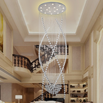 Faceted Crystal Curved Cluster Pendant Minimalism 12 Lights White Hanging Light Kit for Living Room