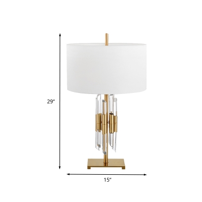 Gold Tube Table Light Modern 1 Bulb Clear Crystal Small Desk Lamp with Fabric Shade