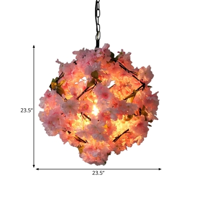 Industrial Cherry Blossom Hanging Pendant 1 Bulb Metal LED Suspension Light in Black, 19.5