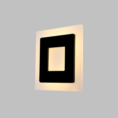 LED Bedside Wall Light Fixture Simple Black Sconce Lamp with Square Acrylic Shade, White/Warm Light