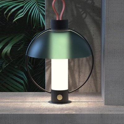 Metal Domed Task Light Modernist 1 Bulb Green Desk Lamp with Cylinder White Glass Shade